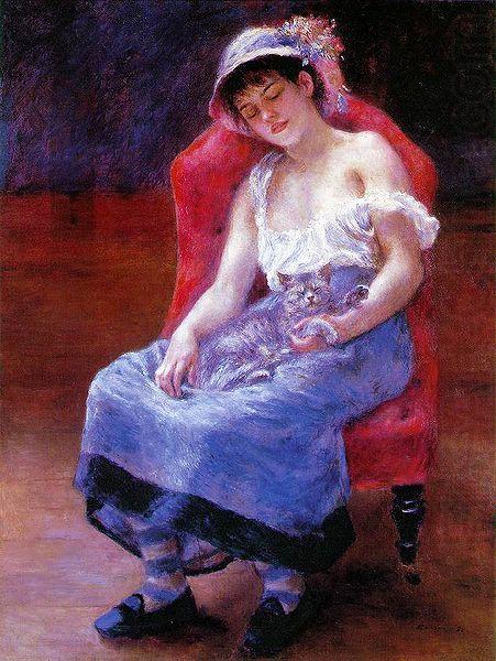 Pierre-Auguste Renoir Sleeping Girl with a Cat oil painting picture